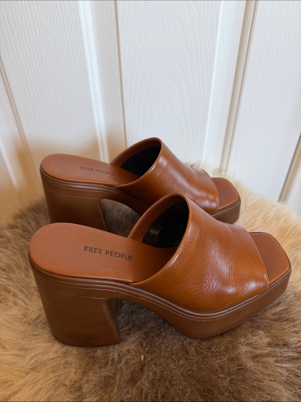 Free People Zoe Platform Chestnut Leather Mules